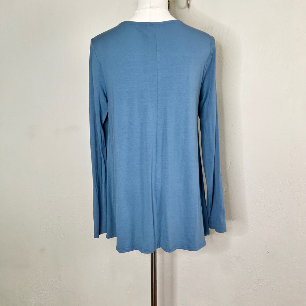 Eileen Fisher Petite Large Blue Viscose Spandex Long Sleeve Top Shirt USA Made - Picture 3 of 9